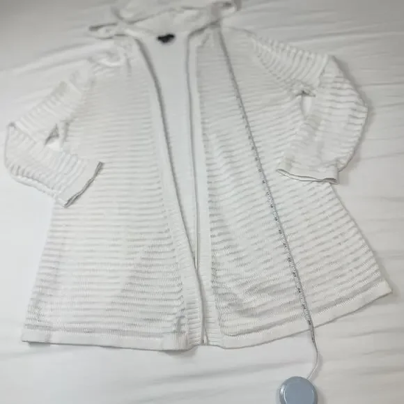 Eddie Bauer Ivory Hooded Open Front Cardigan Women’s Medium Lightweight Knit - Picture 6 of 13